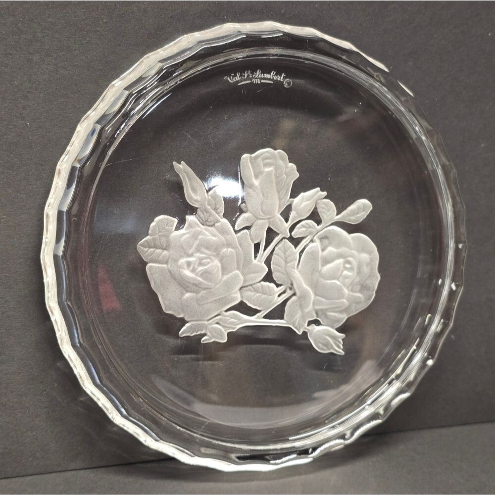 Vintage Val Saint Lambert Roses Floral Large Wine Bottle Crystal Coaster